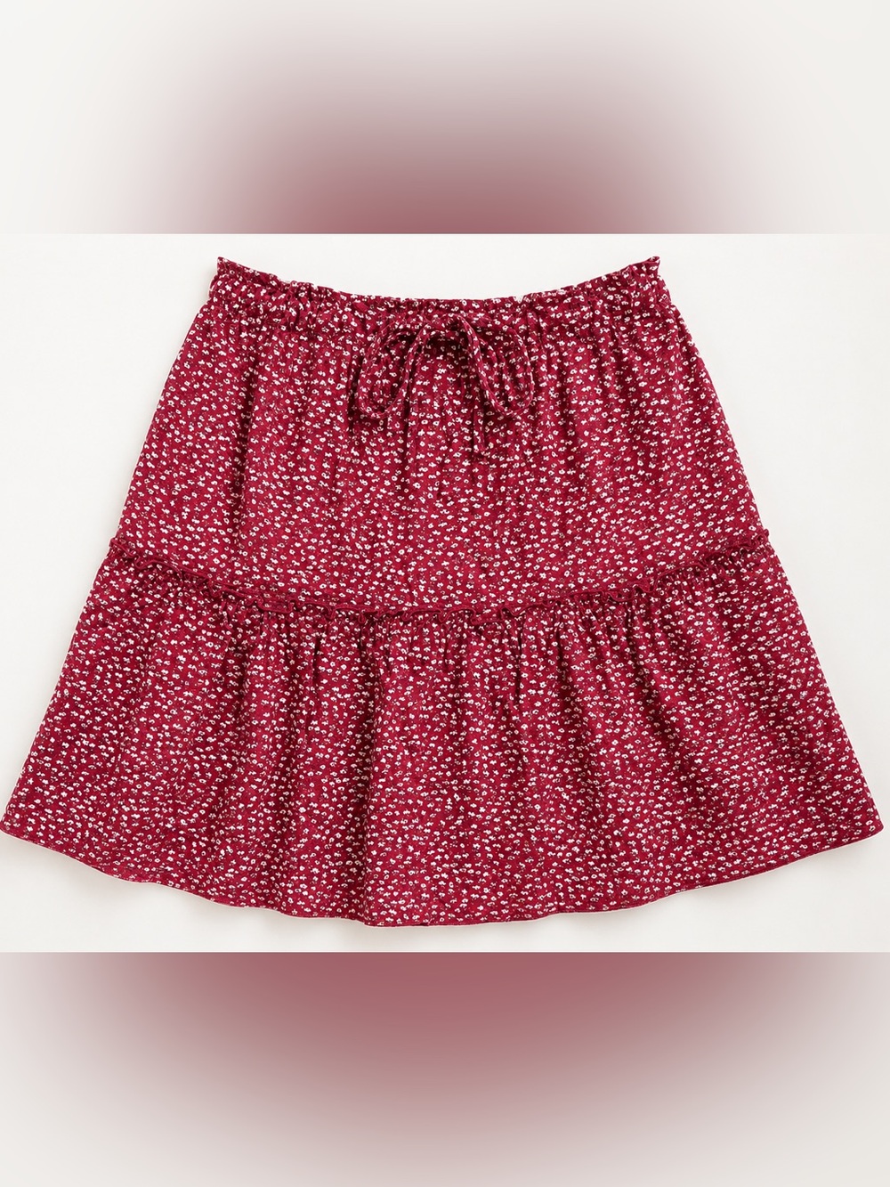 Brandy Melville Crimson Floral Tiered Mini Skirt